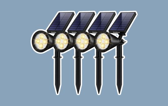 InnoGear Solar Spotlights, designed for outdoor use with adjustable angles to illuminate landscapes, gardens, or walls, powered by solar energy for eco-friendly lighting.