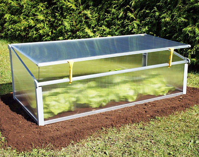 The Exaco Cold Frame Greenhouse is a compact and durable greenhouse designed to protect young plants from frost and harsh weather. It features a sturdy frame, transparent panels for optimal sunlight exposure, and a hinged lid for easy ventilation and access.