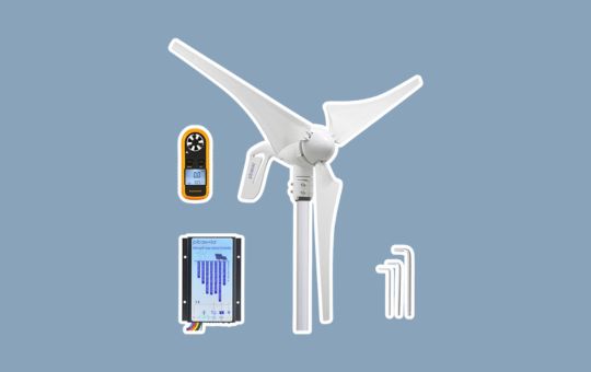 Pikasola 400W 12V Wind Turbine with streamlined blades, designed for small-scale energy needs in residential or off-grid setups, providing efficient and sustainable power generation.