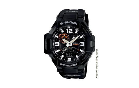 Casio G-Shock Gravity Master solar-powered watch featuring a durable, shock-resistant design, analog-digital display, and aviation-inspired functionality for high-performance use.