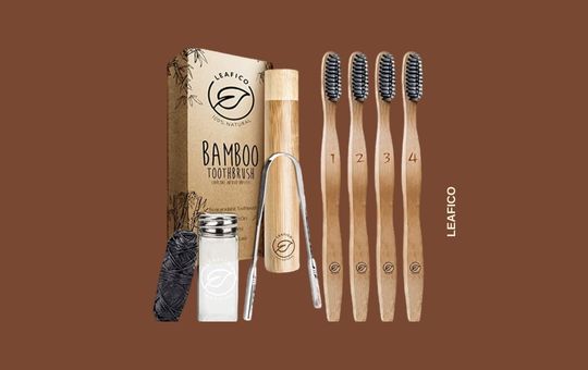 LEAFICO Bamboo Toothbrush with Travel Case, eco-friendly toothbrush featuring a biodegradable bamboo handle and a convenient travel case for on-the-go sustainability.