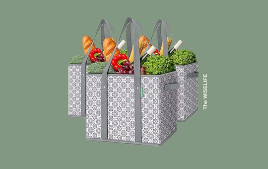 WISELIFE Reusable Large Grocery Bags [3 Pack] – Durable, foldable, and eco-friendly shopping totes with reinforced handles, designed for heavy-duty use and sustainability.