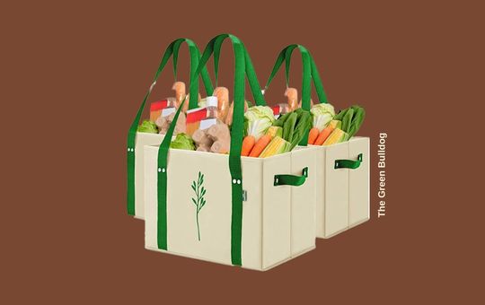 The Green Bulldog Reusable Grocery Bags – Set of 3 eco-friendly, durable, and spacious shopping bags with strong handles, perfect for groceries, shopping, and everyday use.