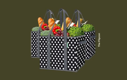 Flipzon Reusable Grocery Bags (3 Pack) – Sturdy, eco-friendly shopping bags with reinforced handles, foldable design, and spacious capacity for carrying groceries and daily essentials.