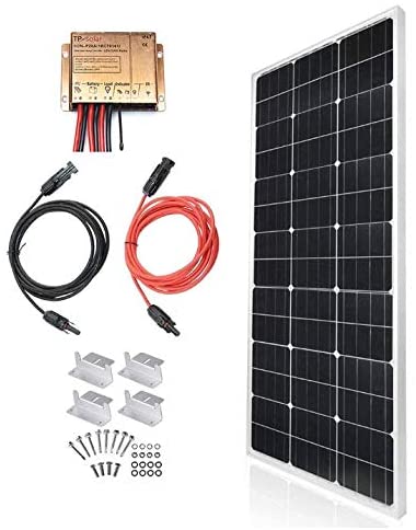 TP-solar 100 Watt 12 Volt Mono-crystalline Solar Panel Kit, an off-grid system designed for efficient and sustainable energy generation, perfect for small-scale applications like RVs, cabins, or outdoor use.