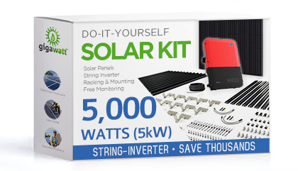 5000 Watt (5kW) DIY Solar Panel Kit with a string inverter, showcasing rooftop-mounted solar panels designed for efficient residential energy generation and cost-effective power solutions.
