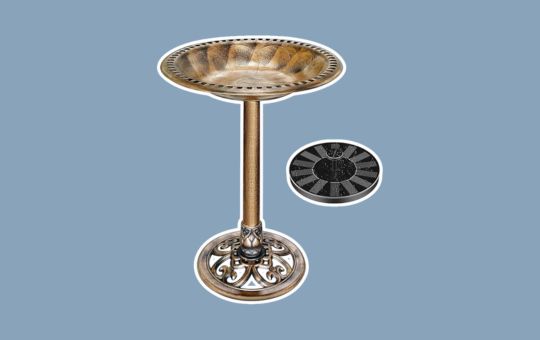 VIVOHOME Polyresin Antique Golden Bird Bath + Solar Fountain Combo Set