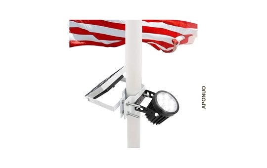 APONUO solar flagpole light installed on a flagpole, featuring bright LED illumination, a weather-resistant design, and a solar-powered system for efficient nighttime lighting.