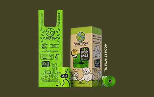 PLANET POOP home compostable dog poop bags, crafted from 100% plant-based materials, eco-friendly, durable, and designed for easy backyard composting.
