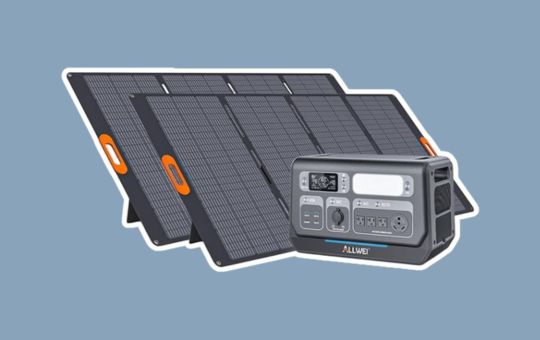 ALLWEI Solar Power Generator showcasing a sleek portable design, featuring a digital display and multiple charging ports, ideal for camping, outdoor activities, and home emergency power needs.