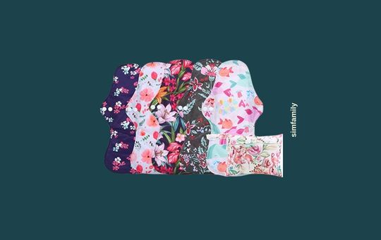 simfamily Reusable Waterproof Bamboo Charcoal Menstrual Pads, eco-friendly pads featuring bamboo charcoal layers for absorption and waterproof protection, ideal for sustainable period care.
