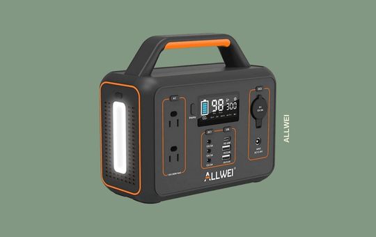ALLWEI Solar Power Generator showcasing a sleek portable design, featuring a digital display and multiple charging ports, ideal for camping, outdoor activities, and home emergency power needs.