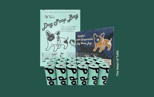 The Heart of Tafiti compostable dog poop bags, eco-friendly and durable, featuring leak-proof design and easy-to-use dispensing for sustainable pet waste disposal.