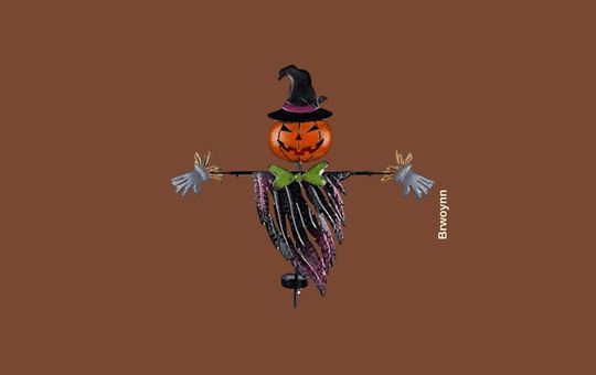Brwoynn Solar Powered Pumpkin Ghost Stakes, featuring spooky pumpkin and ghost figures with solar-powered lights, perfect for Halloween yard decoration.