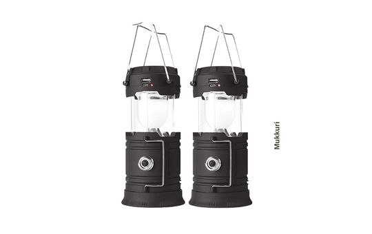 Mukkuri Rechargeable Camping Lantern with a lightweight, collapsible design, dual charging options, and adjustable brightness for versatile outdoor and emergency lighting.