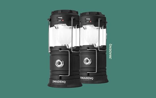 JMADENQ Camping Solar Lantern with a compact design, dual solar and USB charging options, and bright LED lighting, ideal for camping and emergency use.