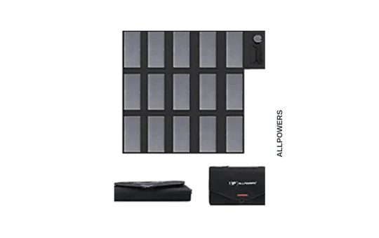 ALLPOWERS 100W solar charging kit for car batteries, featuring a foldable solar panel, high-efficiency cells, and multiple connectors for versatile 12V battery charging.