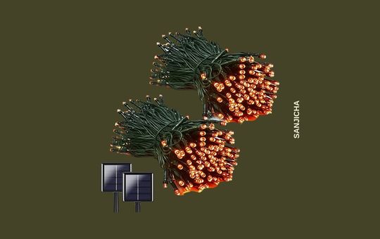 SANJICHA Solar String Halloween Lights, featuring vibrant, solar-powered LED lights in spooky shapes, perfect for outdoor Halloween decorations.
