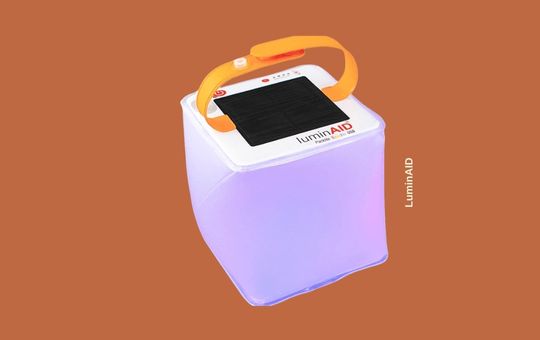 LuminAID Solar Inflatable Lantern with a lightweight, portable design, providing bright LED illumination and solar-powered charging, ideal for outdoor adventures and emergency situations.