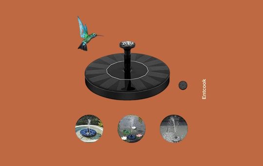 Entcook Solar Fountain Pump for Birdbath featuring a solar-powered pump, perfect for creating a serene and eco-friendly water display in your garden or birdbath, attracting wildlife while conserving energy.