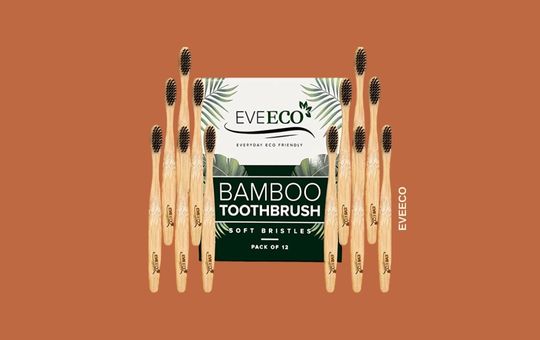 EveEco Bamboo Toothbrush Set, 12 Pack, eco-friendly toothbrushes with biodegradable bamboo handles and soft bristles for gentle oral care.