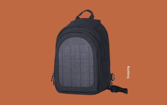 Soaying 5W solar backpack featuring a built-in solar panel for efficient charging while traveling or hiking, perfect for outdoor enthusiasts.