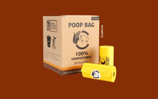Codirom eco-friendly dog poop bags, biodegradable and compostable, offering strong, leak-proof performance for sustainable pet waste disposal.