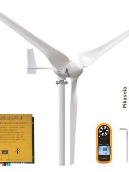 PIKASOLA 1000W Wind Turbine Generator with durable, high-performance blades spinning in the wind, designed for residential or off-grid use to efficiently convert wind energy into clean electricity.