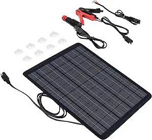 Renogy 10W solar car battery charger with a durable solar panel, designed for maintaining 12V batteries in cars, boats, RVs, and motorcycles.