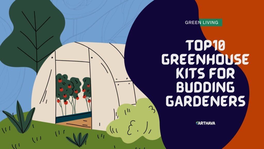 Graphic design of a greenhouse with plants, symbolizing sustainable gardening and eco-friendly greenhouse kits.