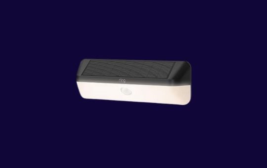 Ring Wall Light Solar mounted on an outdoor wall, providing bright, energy-efficient illumination with a sleek and modern design, perfect for enhancing home security and ambiance.