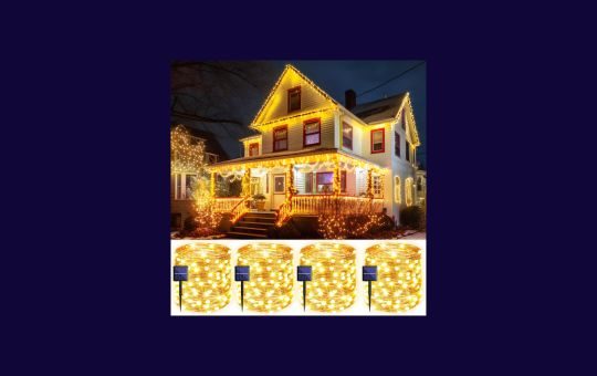 Ornnut Solar Fairy Lights elegantly arranged outdoors, emitting a warm and enchanting glow, ideal for decorating gardens, patios, and holiday displays with eco-friendly illumination.