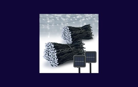 Vimorg Solar Christmas Lights glowing brightly in an outdoor setting, creating a festive and eco-friendly holiday atmosphere with energy-efficient solar power.