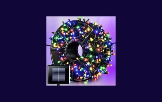 JMEXSUSS Solar Christmas Lights featuring colorful LED bulbs, ideal for outdoor holiday decor, with a solar-powered design for energy efficiency and automatic operation.