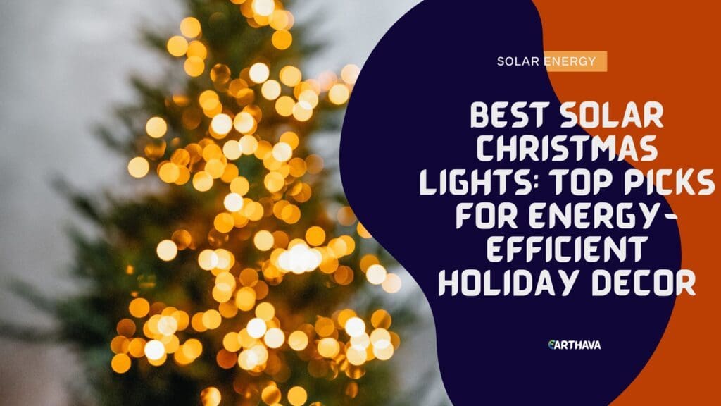 A festive display of solar-powered Christmas lights illuminating an outdoor space with warm and colorful holiday decorations, creating a sustainable and eco-friendly holiday ambiance.