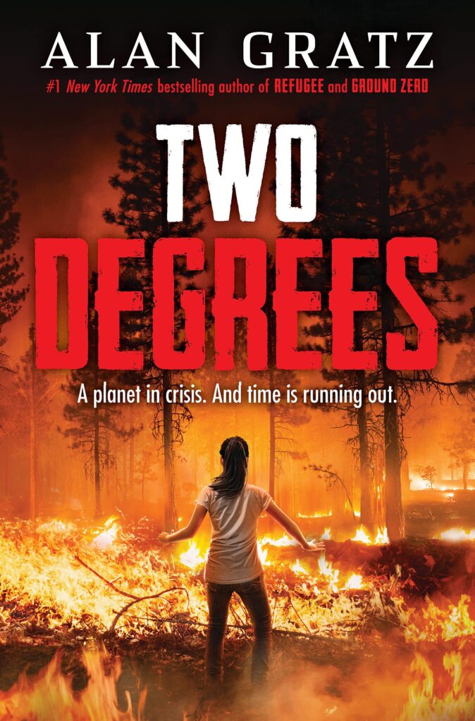 Cover of 'Two Degrees' by Alan Gratz, a novel about climate change, exploring the impact of global warming on the lives of young characters facing environmental disasters.