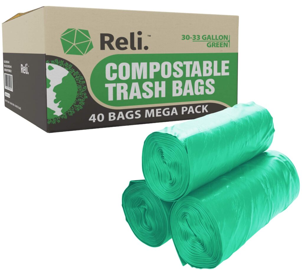 Image of Reli Compostable 33 Gallon Trash Bags, durable and eco-friendly, ideal for large-capacity waste disposal while supporting sustainability.