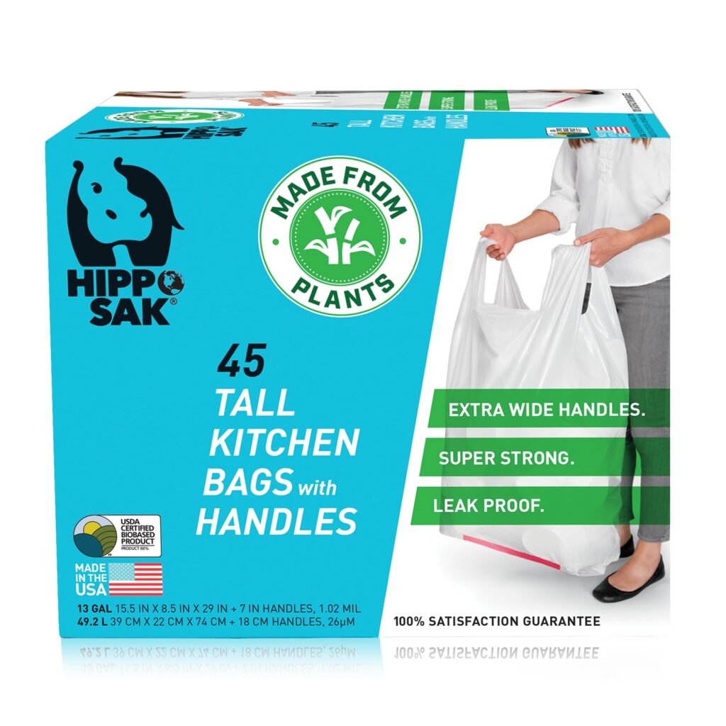 Image of Sak Plant-Based Tall Kitchen Garbage Bags, eco-friendly and durable, designed for sustainable waste disposal in kitchen settings.