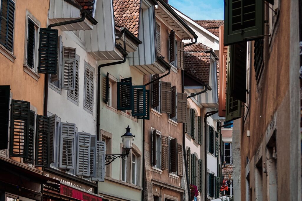 houses, window front, alley, historic center, architecture, view, window, building, historical, middle ages, masonry, romance, truss, shutters, switzerland, solothurn, authentic, closely, narrow, window, shutters, switzerland, switzerland, switzerland, switzerland, switzerland